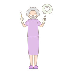 歯科医_説明_全身_シニア女性