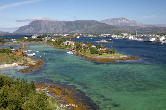 View from city Bronnoysund bridge in Nordland county