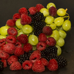 Varied fruit, blackberry, raspberry and grapes
