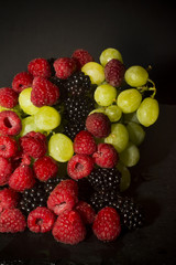 Varied fruit, blackberry, raspberry and grapes
