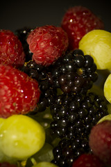 Varied fruit, blackberry, raspberry and grapes