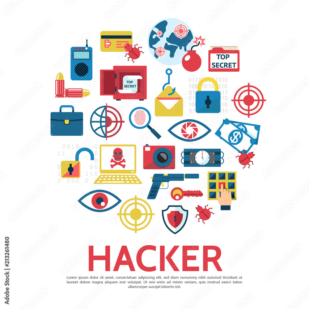 Poster flat hacking round concept