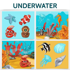 Obraz premium Cartoon Underwater Life Square Concept