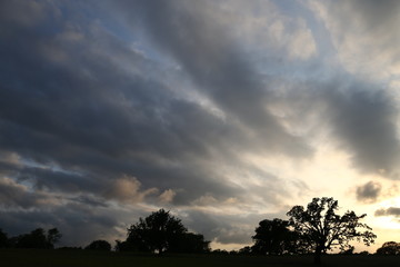 bright sunset with silhouette landscape