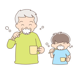 歯磨き_上半身_おじいちゃんと孫