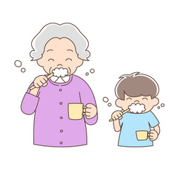 歯磨き_上半身_おばあちゃんと孫