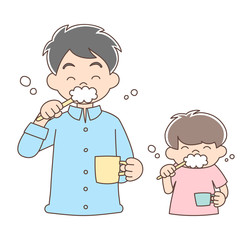 歯磨き_上半身_お父さんと子ども