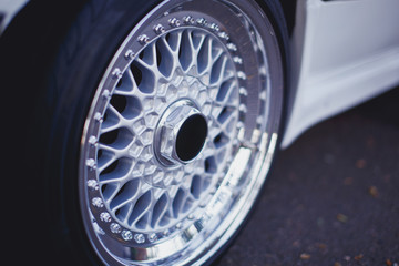 Close up of rims car alloy wheel. Sport wheels.