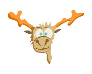 Doodle reindeer sketch. Funny cartoon icon. Design element for greeting card.