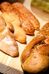 Fresh buns of different sizes just baked