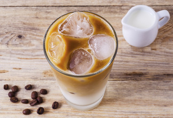 ice latte on wood background