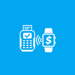 Contactless payment with pos terminal and smart watch vector icon