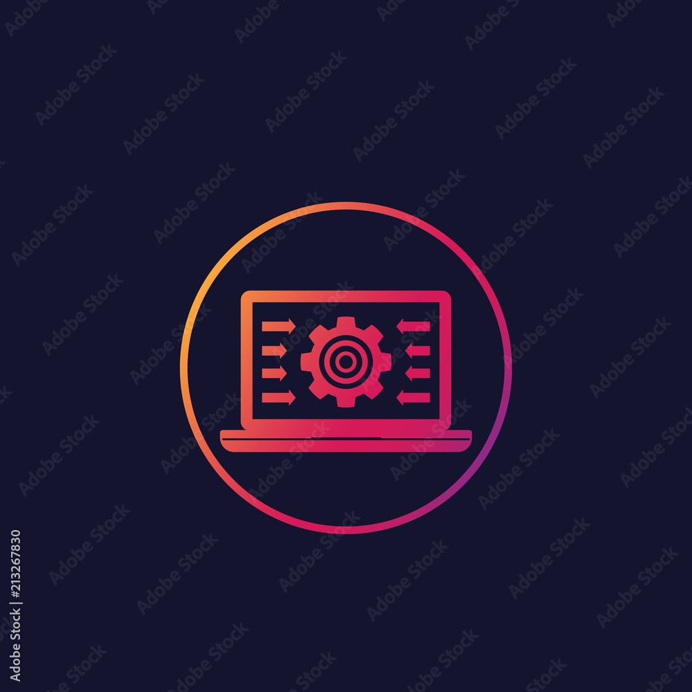 Poster integration system, computer technology vector icon in circle