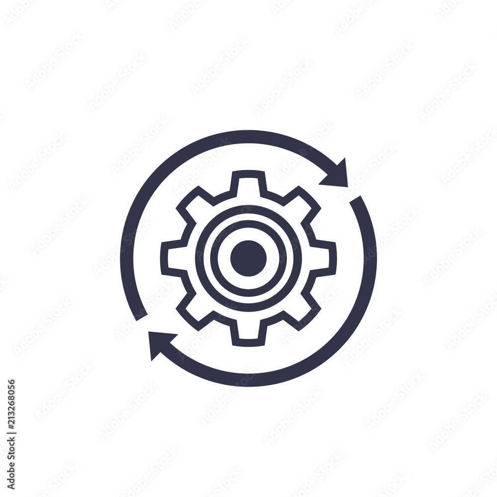 Sticker production cycle icon with cogwheel