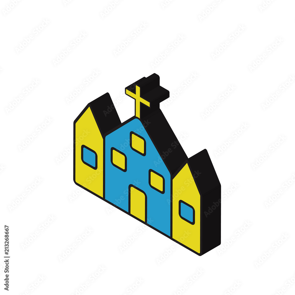 Poster Church isometric right top view 3D icon