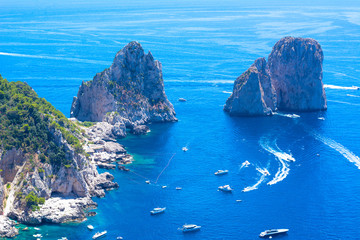 Capri island, Italy, famous Faraglioni cliffs - 213269010