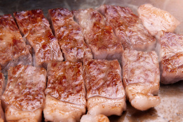 Obraz na płótnie Canvas Japanese beef teppanyaki steak.