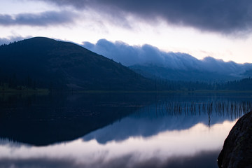 Calm on lake Oia. Krasnoyarsk region, southern Siberia, Sayan mountains, Russia.