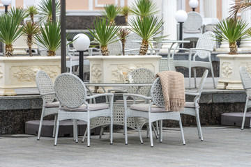 Set for rest from rattan on the background of vegetation
