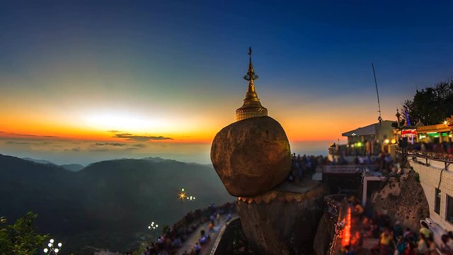 4K Timelapse of Golden rock or Kyaikhtiyo or Kyaiktiyo pagoda where is the landmark of Myanmar