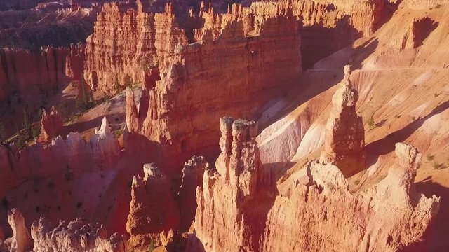 Bryce National Park stone formation aerial reveal