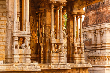 The Hampi temple complex columns, a UNESCO World Heritage Site, Hampi, India