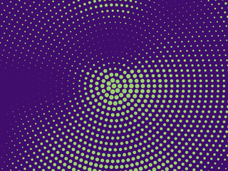 Green-purple halftone background. Digital gradient. Abstract backdrop with circles, point, dots