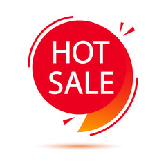 Red banner with white inscription HOT SALE. Vector illustration