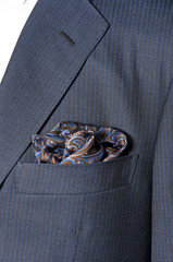 Men fashion accessories: Handkerchief pocket square, tie and jacket