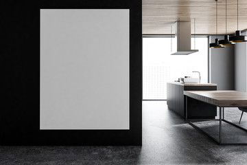 Poster in black panoramic kitchen and dining room