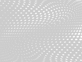 White-gray halftone background. Digital gradient. Abstract backdrop with circles, point, dots