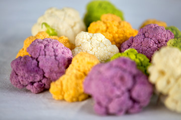 Multicolored cauliflower.Closeup.Selective focus