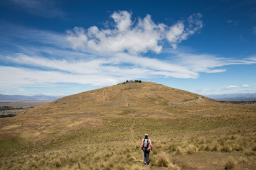 Obraz premium Hiking up to the Mount John observatory, Lake Tekapo, New Zealand