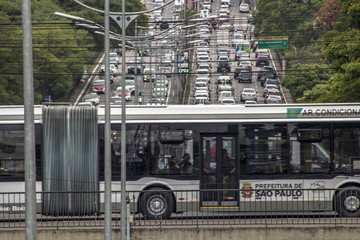 Sao Paulo, Brazil, October 23, 2017. Heavy traffic in the North South Corridor, at the Rubem Berta...