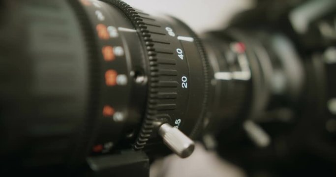 Details of a modern broadcast 4K camera - working rings on a broadcast lens
