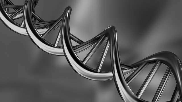 Model of twisted blackened chrome metal DNA chain background High resolution 3d render