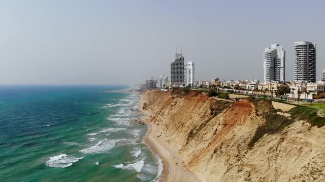 Ocean Waves beside the Cliffs in Netanya, Israel