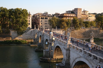 Fototapeta na wymiar Bridge Sant Angelo nearby at Castel Sant’Angelo in Rome, Italy