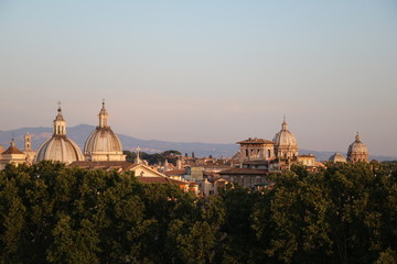 Fototapeta na wymiar View from Castel Sant’Angelo to Rome at sunset, Italy 