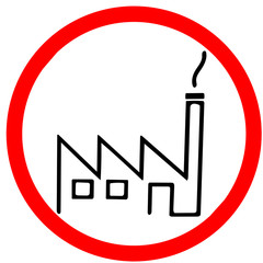 Factory area allowed icon warning red circular road sign on white background