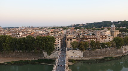 View to Rome and Ponte Sant'Angelo from Castel Sant’Angelo, Italy