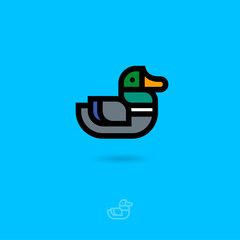 Duck logo. Bird emblem. Duck flat icon, isolated on a blue background.     