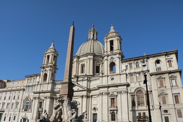 Church and Fontana dei Quattro Fiumi at Piazza Navona in Rome, Italy 