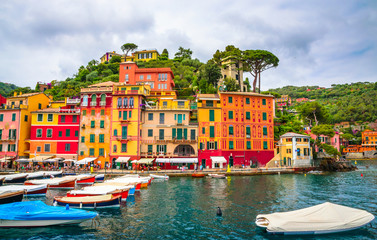 Beautiful bay with colorful houses in Portofino,  Liguria, Italy