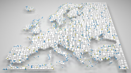 3D Map of Europe | 3d Rendering, mosaic of little bricks - White and flag colors. A number of 4208 little boxes are accurately inserted into the mosaic