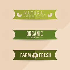 natural and organic label green color. vintage banner and badges design.