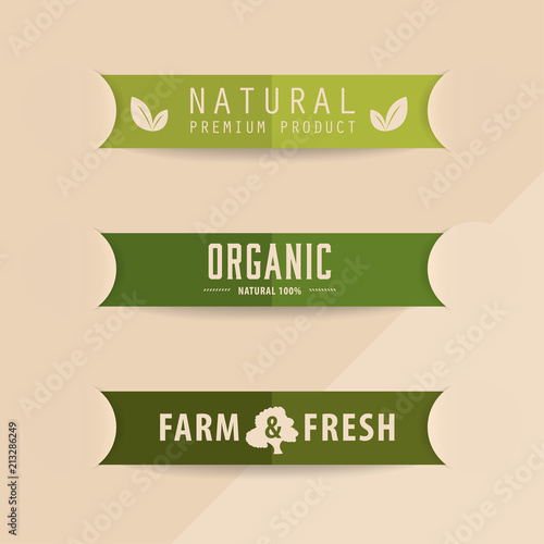 Natural And Organic Label Green Color Vintage Banner And Badges