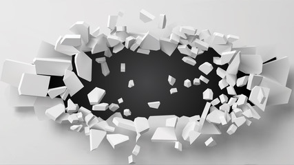 vector illustration of exploding wall with free area on center for any object or background