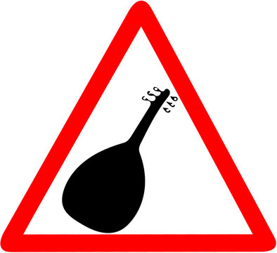 Musical instrument ud red triangular warning road sign