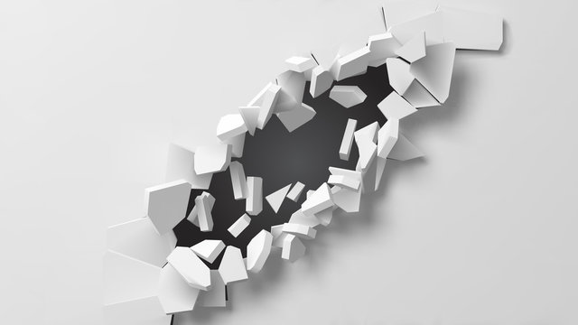 vector illustration of exploding wall with free area on center for any object or background